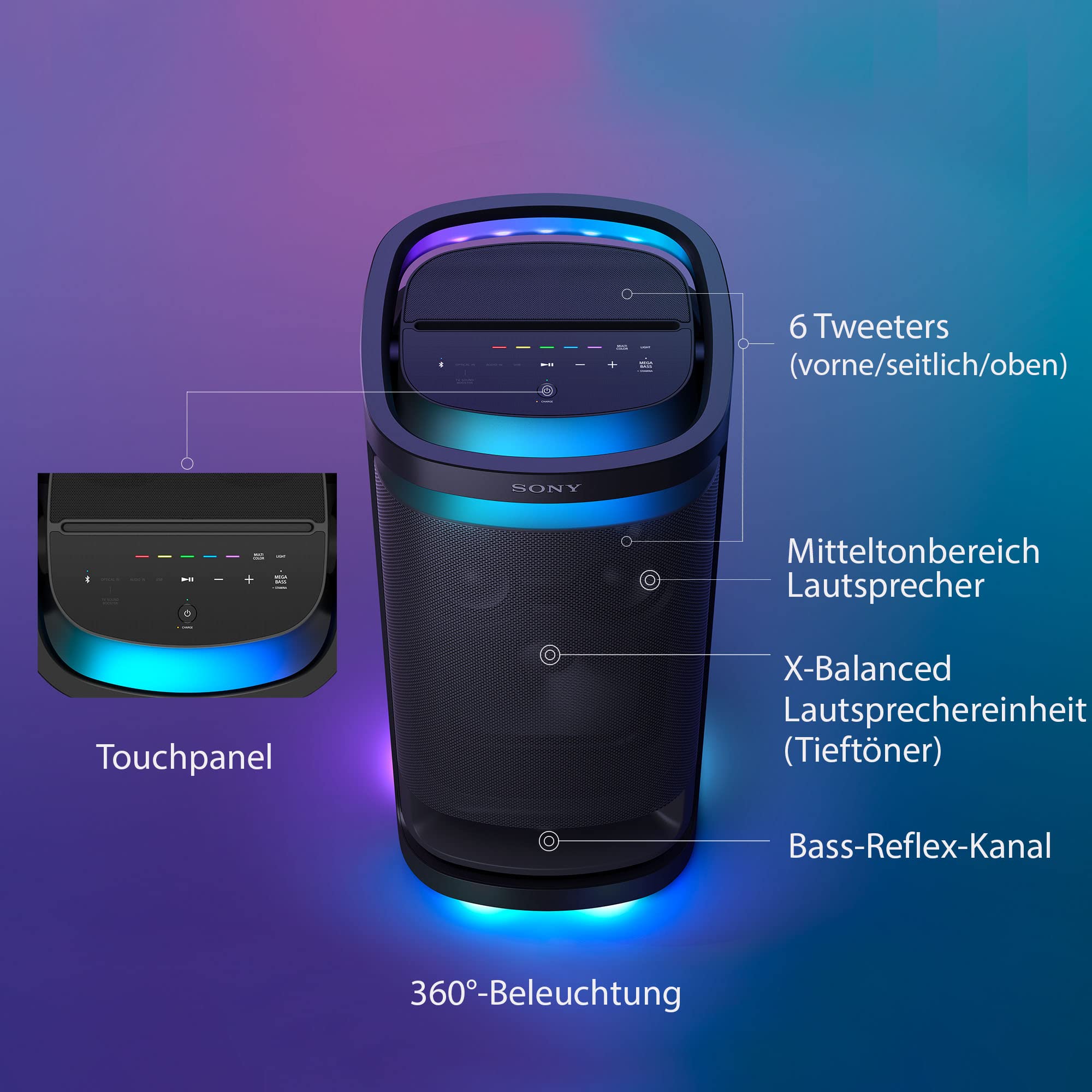 sony-srs-xv900-bluetooth-party-lautsprecher-mit-omnidirektionalem-sound-beleucht image 2
